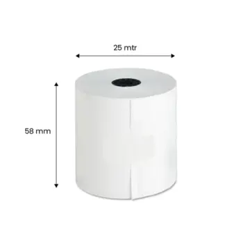 Thermal Paper Rolls | Pack of 10 | 58mm x 25Mtr | 50 GSM
